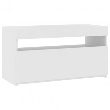 Comodă TV cu lumini LED, alb extralucios, 75x35x40 cm - Img 2