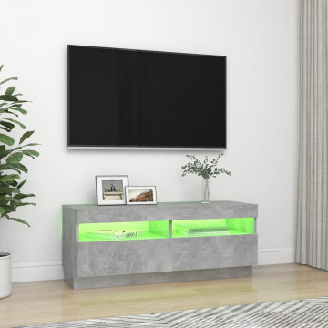 Comodă TV cu lumini LED, gri beton, 100x35x40 cm - Img 4