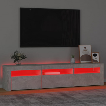 Comodă TV cu lumini LED, gri beton, 180x35x40 cm - Img 8