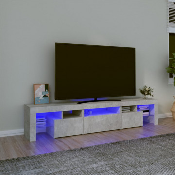 Comodă TV cu lumini LED, gri beton, 200x36,5x40 cm - Img 1