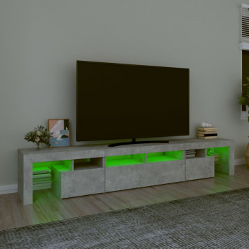 Comodă TV cu lumini LED, gri beton, 230x36,5x40cm - Img 4