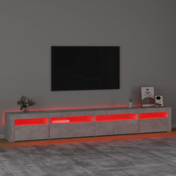 Comodă TV cu lumini LED, gri beton, 270x35x40 cm - Img 8