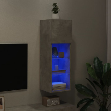 Comodă TV cu lumini LED, gri beton, 30,5x30x90 cm - Img 8