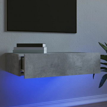 Comodă TV cu lumini LED, gri beton, 60x35x15,5 cm - Img 1