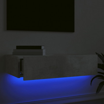 Comodă TV cu lumini LED, gri beton, 60x35x15,5 cm - Img 4