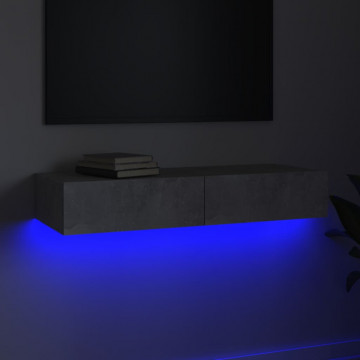 Comodă TV cu lumini LED, gri beton, 90x35x15,5 cm - Img 3