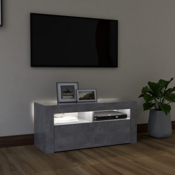 Comodă TV cu lumini LED, gri beton, 90x35x40 cm - Img 3