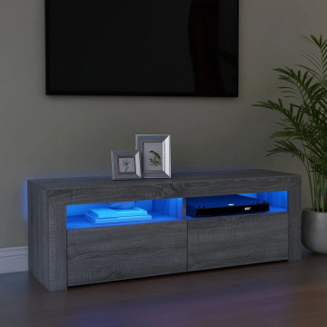 Comodă TV cu lumini LED, gri sonoma, 120x35x40 cm - Img 1