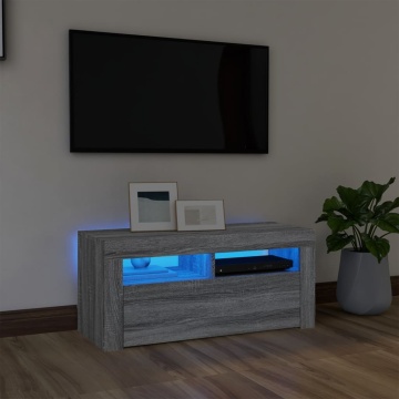 Comodă TV cu lumini LED, gri sonoma, 90x35x40 cm - Img 1