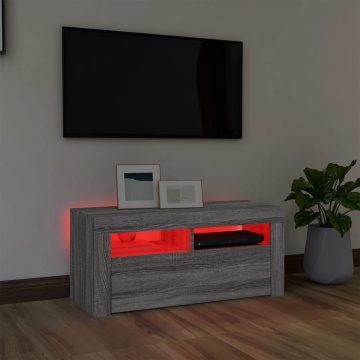 Comodă TV cu lumini LED, gri sonoma, 90x35x40 cm - Img 8