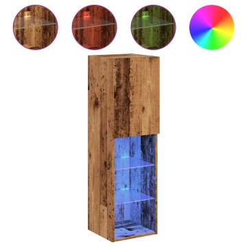 Comodă TV cu lumini LED, lemn vechi, 30,5x30x102 cm - Img 2