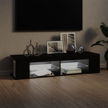 Comodă TV cu lumini LED, negru, 135x39x30 cm - Img 3