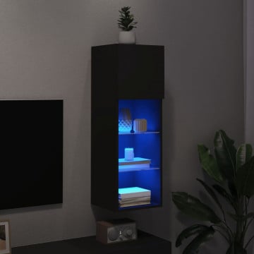 Comodă TV cu lumini LED, negru, 30,5x30x90 cm - Img 8