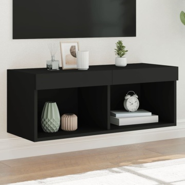 Comodă TV cu lumini LED, negru, 80x30x30 cm - Img 1