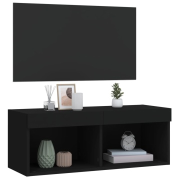 Comodă TV cu lumini LED, negru, 80x30x30 cm - Img 5