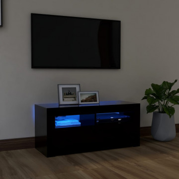 Comodă TV cu lumini LED, negru, 90x35x40 cm - Img 1