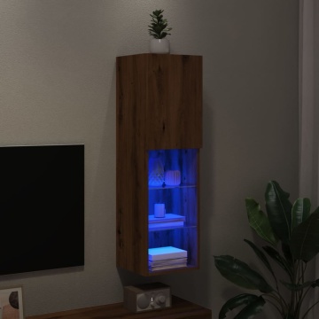 Comodă TV cu lumini LED, stejar artizanal, 30,5x30x102 cm - Img 1