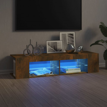 Comodă TV cu lumini LED, stejar fumuriu, 135x39x30 cm - Img 1