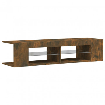 Comodă TV cu lumini LED, stejar fumuriu, 135x39x30 cm - Img 3