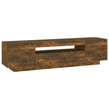 Comodă TV cu lumini LED, stejar fumuriu, 160x35x40 cm - Img 6