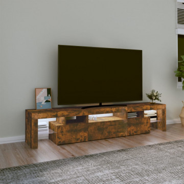 Comodă TV cu lumini LED, stejar fumuriu,200x36,5x40cm - Img 3