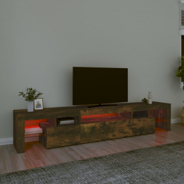 Comodă TV cu lumini LED, stejar fumuriu, 215x36,5x40 cm - Img 8