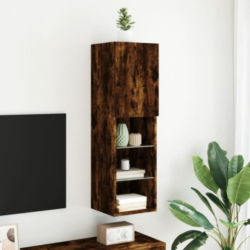Comodă TV cu lumini LED, stejar fumuriu, 30,5x30x102 cm - Img 4