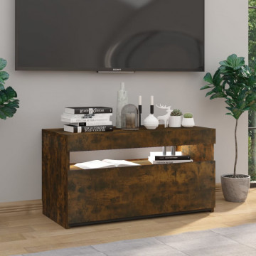 Comodă TV cu lumini LED, stejar fumuriu, 75x35x40 cm - Img 4