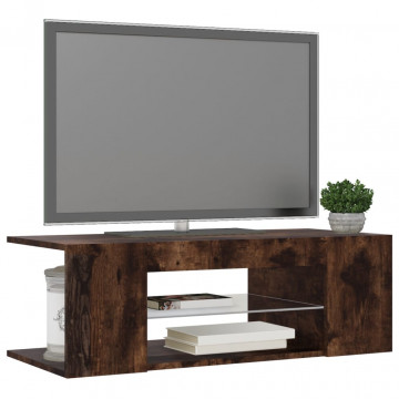 Comodă TV cu lumini LED, stejar fumuriu, 90x39x30 cm - Img 6