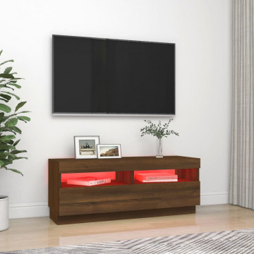 Comodă TV cu lumini LED, stejar maro, 100x35x40 cm - Img 3