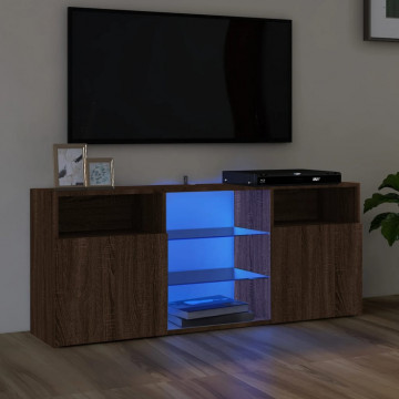 Comodă TV cu lumini LED, stejar maro, 120x30x50 cm - Img 1