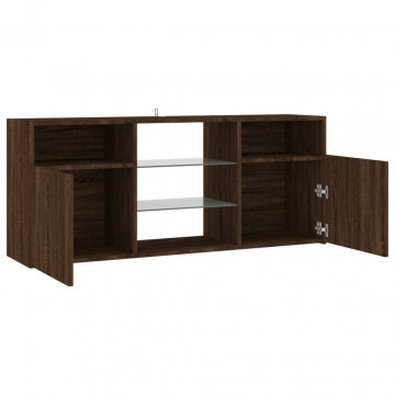 Comodă TV cu lumini LED, stejar maro, 120x30x50 cm - Img 7