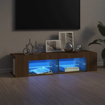 Comodă TV cu lumini LED, stejar maro, 135x39x30 cm - Img 1