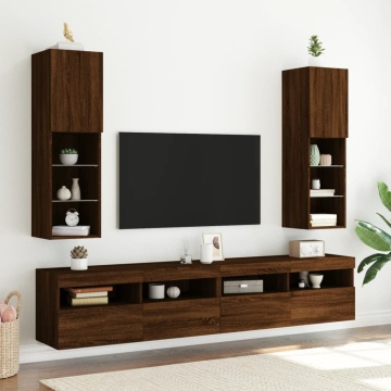 Comodă TV cu lumini LED, stejar maro, 30,5x30x102 cm - Img 3