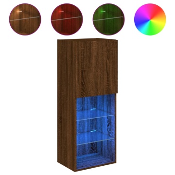 Comodă TV cu lumini LED, stejar maro, 40,5x30x102 cm - Img 2