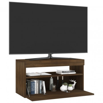 Comodă TV cu lumini LED, stejar maro, 75x35x40 cm - Img 5