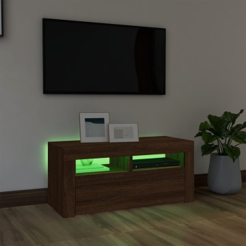 Comodă TV cu lumini LED, stejar maro, 90x35x40 cm - Img 4
