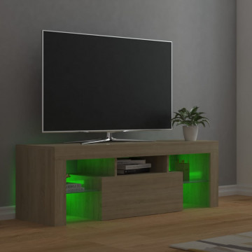 Comodă TV cu lumini LED, stejar Sonoma, 120x35x40 cm - Img 8