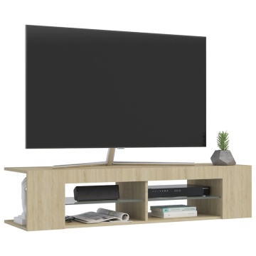 Comodă TV cu lumini LED, stejar Sonoma, 135x39x30 cm - Img 5
