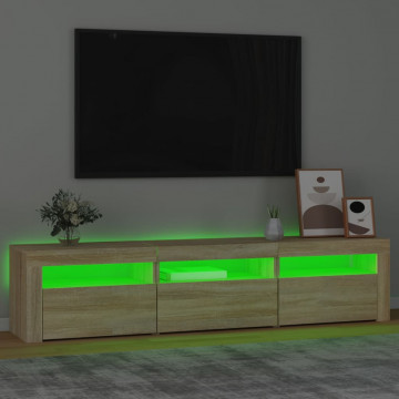 Comodă TV cu lumini LED, stejar sonoma, 180x35x40 cm - Img 4