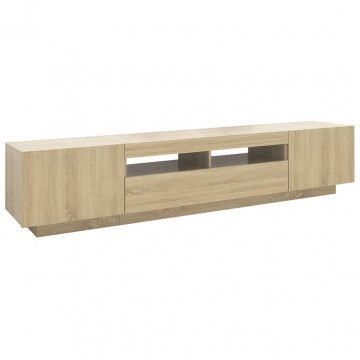 Comodă TV cu lumini LED, stejar sonoma, 200x35x40 cm - Img 6