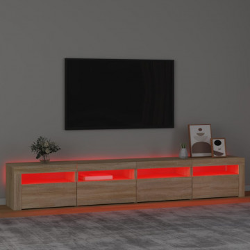 Comodă TV cu lumini LED, stejar sonoma, 240x35x40cm - Img 8