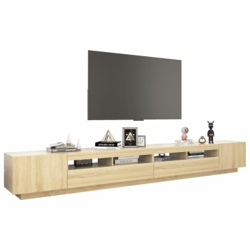 Comodă TV cu lumini LED, stejar sonoma, 300x35x40 cm - Img 5