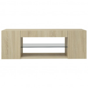 Comodă TV cu lumini LED, stejar Sonoma, 90x39x30 cm - Img 6