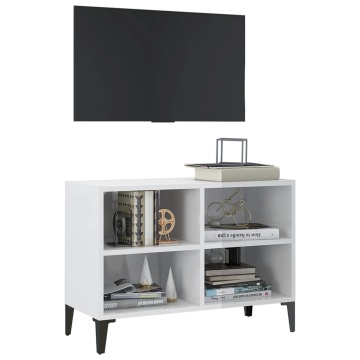 Comodă TV cu picioare metalice, alb extralucios, 69,5x30x50 cm - Img 3