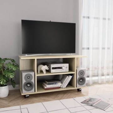 Comodă TV cu roți, stejar Sonoma, 80x40x45 cm, lemn prelucrat - Img 1