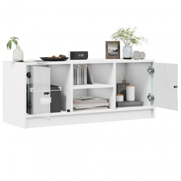 Comodă TV cu uși din sticlă, alb, 102x37x42 cm - Img 8