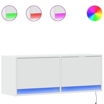 Comodă TV de perete cu lumini LED, alb, 100x31x38 cm - Img 2