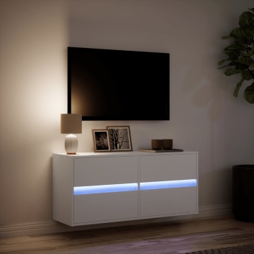 Comodă TV de perete cu lumini LED, alb, 100x31x45 cm - Img 8