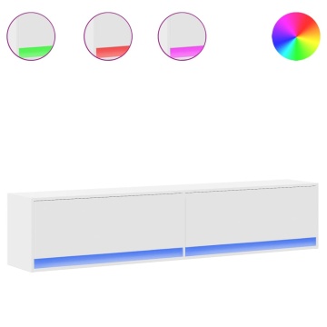 Comodă TV de perete cu lumini LED, alb, 180x31x38 cm - Img 2